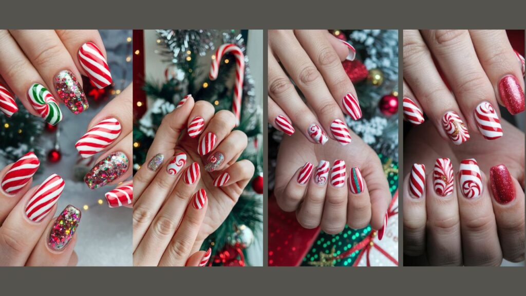 Candy Cane-Inspired Nails for Christmas