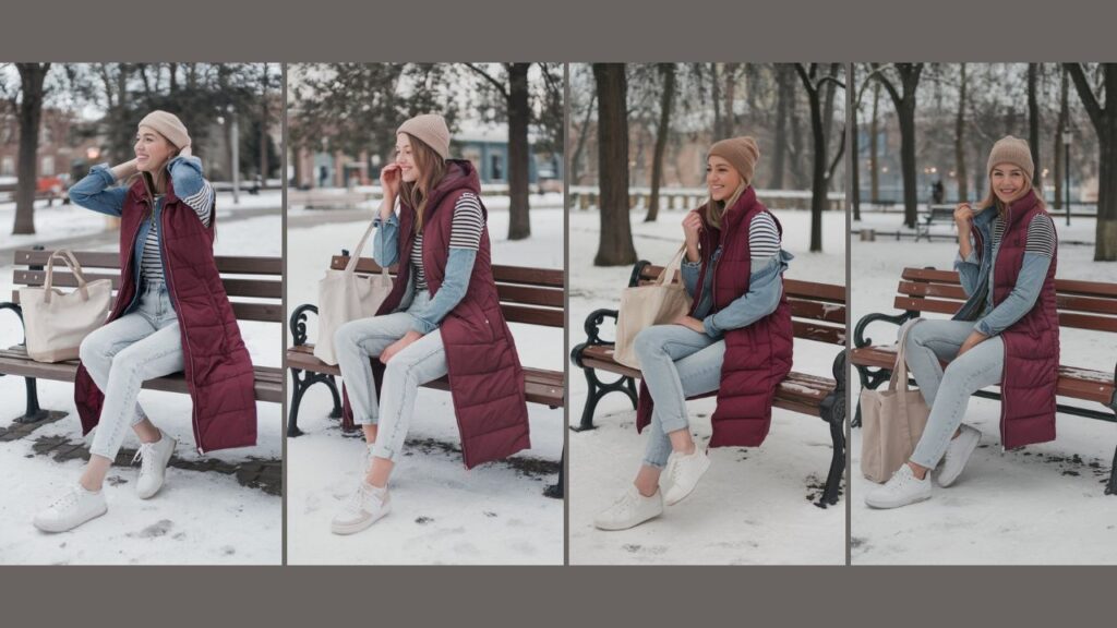 Casual Denim Combo Long Puffer Vest Outfits