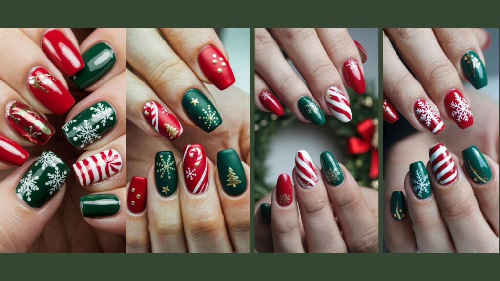 Classic Red and Green Beautiful Winter Christmas Nails