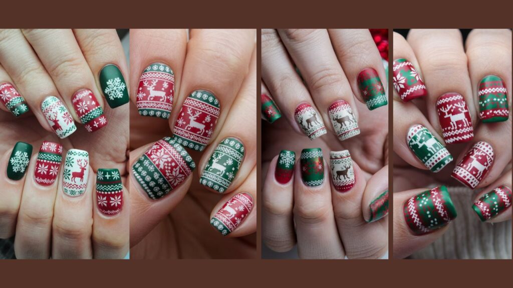 Ugly Sweater-Themed Beautiful Winter Christmas Nails